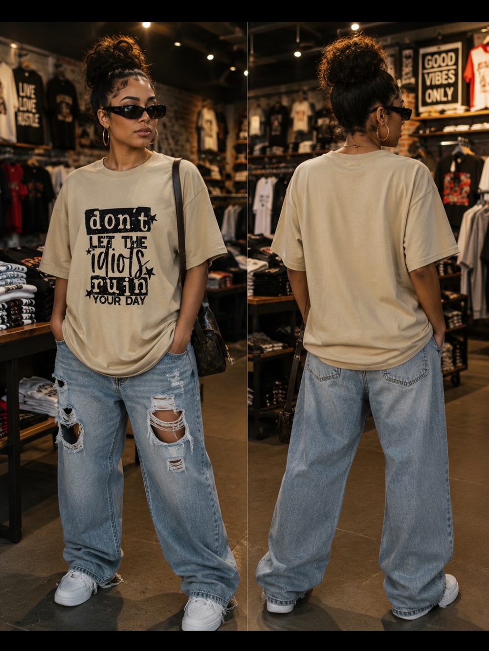 Beige Graphic Tee - Don't Let The Idiots Ruin Your Day